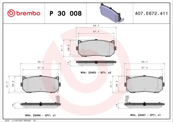 A.B.S. P 30 008 BREMBO Bremsbelagsatz, Scheibenbremse